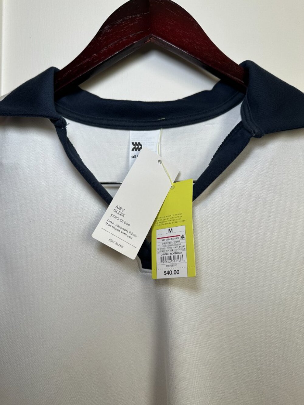 All in Motion Airy Sleek Sleeveless Polo Dress White Navy Women Medium NWT - Picture 9 of 10